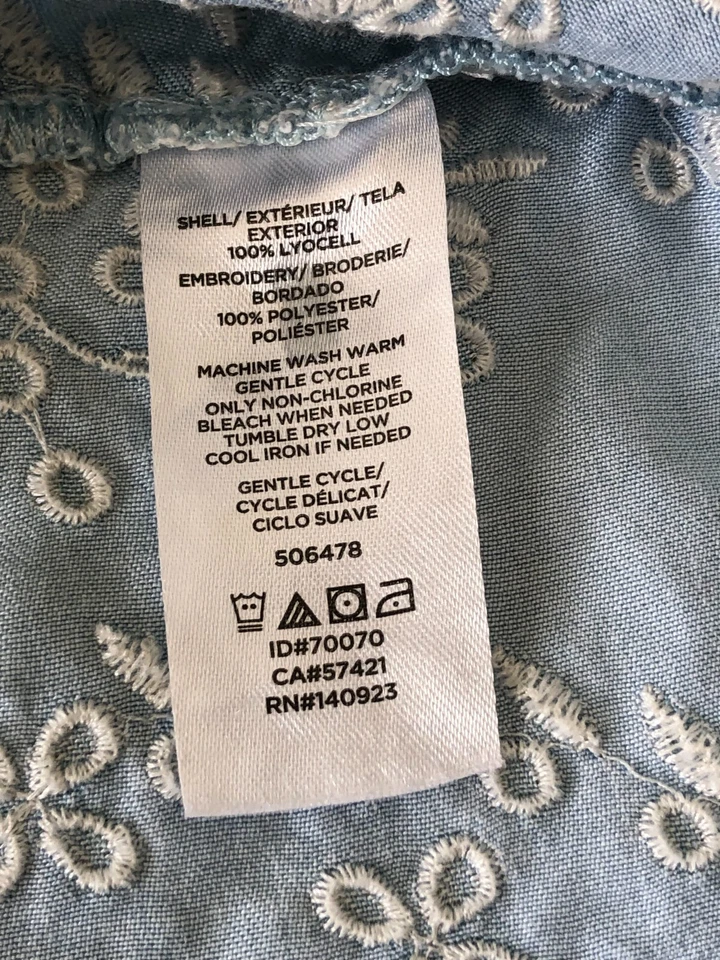 LOFT Para Mujer Talla S Azul Algodón Cambray Floral Bordado Sin Mangas Botón Espalda Foto 3 de 4