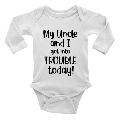 Uncle And I Got Into Trouble Today Long Sleeve Baby Grow Vest Bodysuit Boys Girl