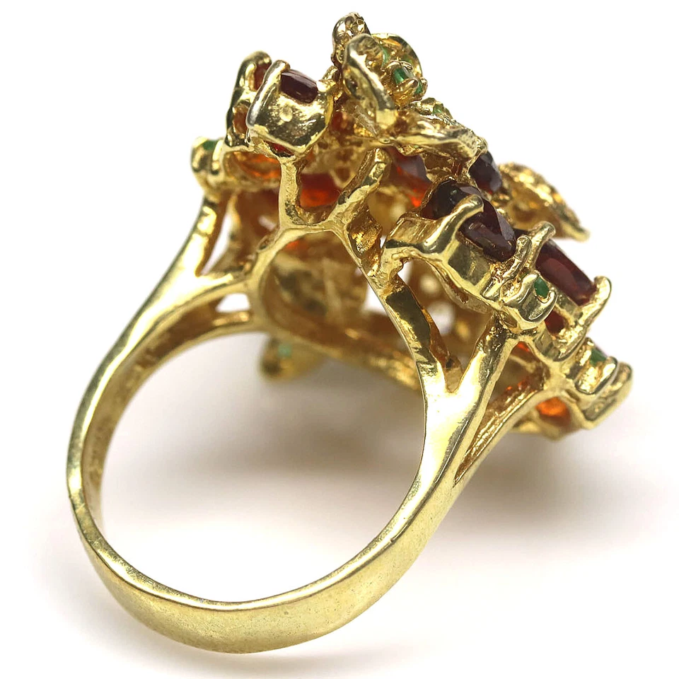 Gemstone Orange Spessartite , Tsavorite & Sapphire Jewelry Ring 925 Silver Size8 - Image 3 of 4