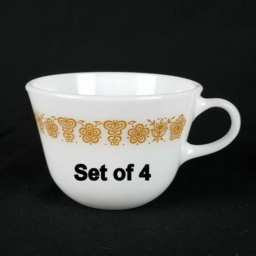 Set of 4 Corelle Pyrex BUTTERFLY GOLD Cups