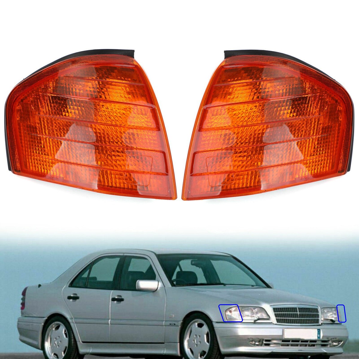 Pair Corner Lights Turn Signal Lamps Fits Mercedes Benz C Class