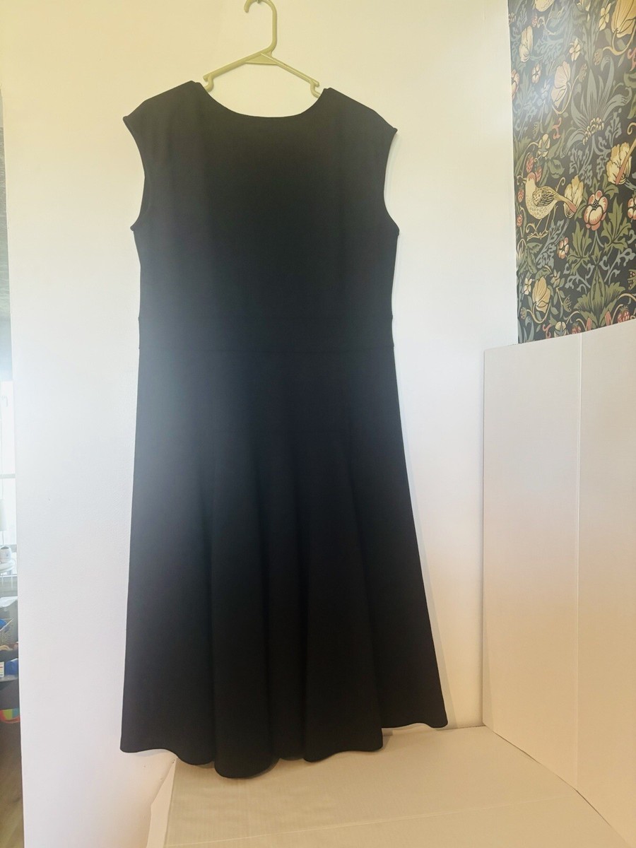 Lands End Womens Black Midi Dress Fit N Flare Cotton Jersey Sz L Sleeveless