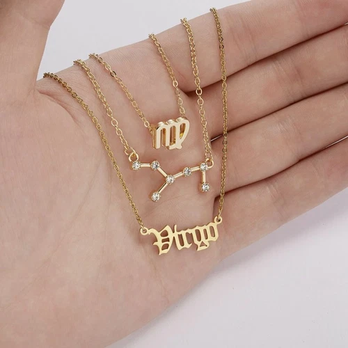 3Pcs/Set 12 Constellations Pendant Necklace Horoscopes Zodiac Women Choker - Picture 36 of 48