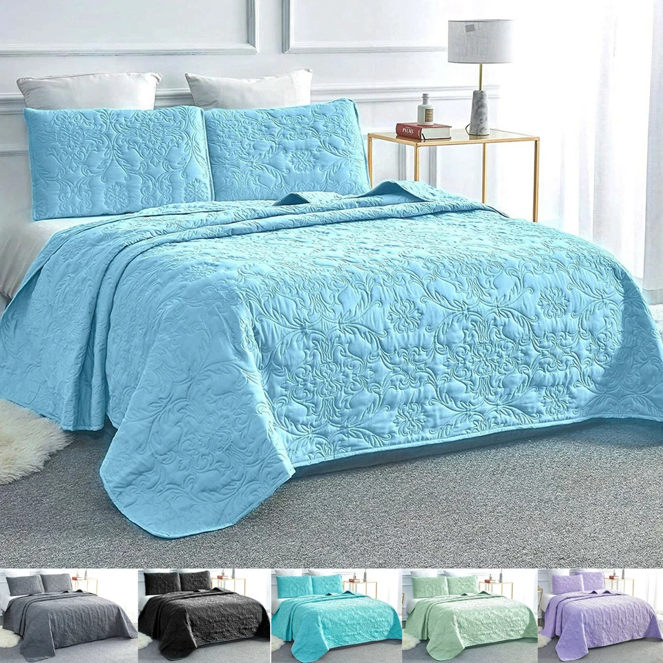 3Pcs Embossed Quilt Bedding Set Soft Microfiber Bed Comforter Set Twin/Queen/Kin - Image 2 of 4