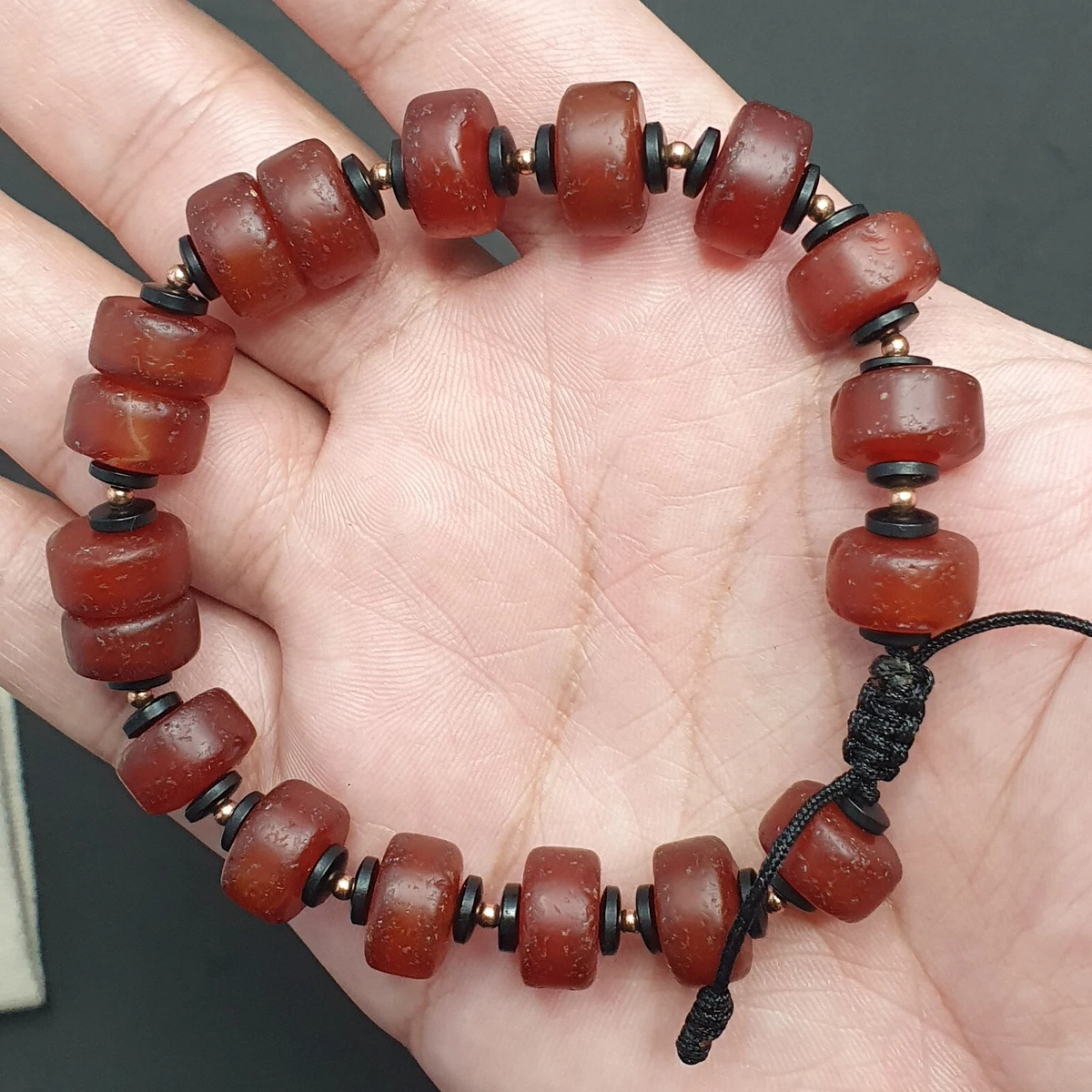 Bracelet Vintage En Agate Navette - Monture Métal, Occasion Très Bon état, Bijou Ancien