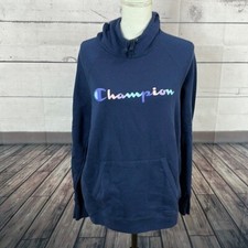 Champion Sweatshirt Womens Large Navy Long Sleeve Hoodie Pull Over