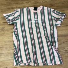 Huf Worldwide Pink Green Striped Short Sleeve Cotton Embroidered T-shirt Size L