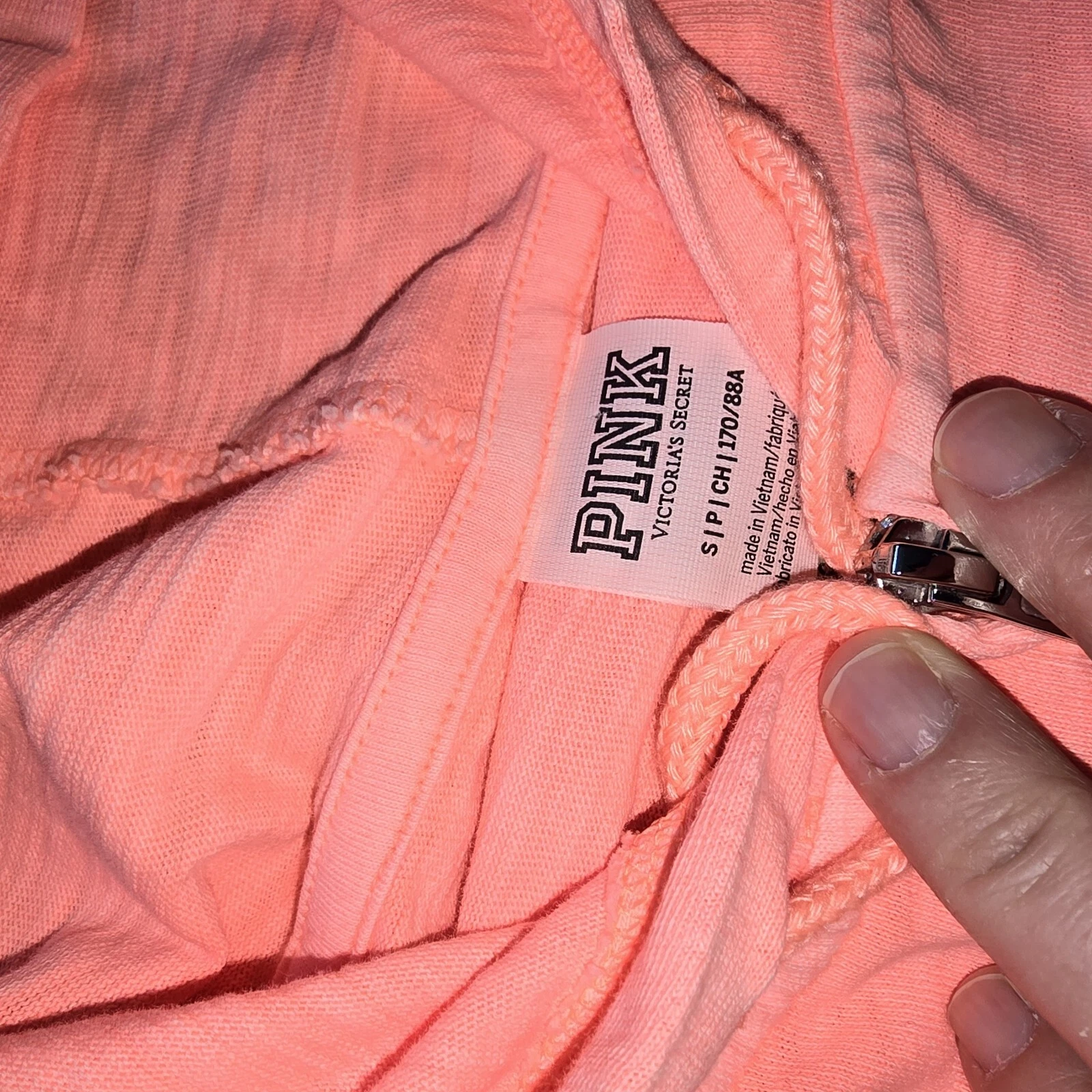 UNDERCOVER Felpa con cappuccio Victoria’s Secret ROSA Lounge cotone zip corallo flash taglia S nuova con etichette