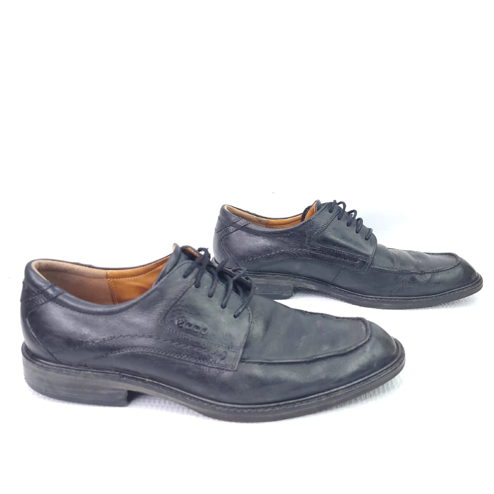 Scarpe eleganti ECCO in pelle nera stringate punta quadrata Oxfords da uomo taglia 43 US 9