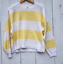 Vigoss Womens Yellow White Striped 100% Cotton Long Sleeve Crewneck Sweater Sz M