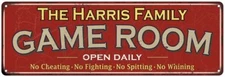 The Harris Family Personalized Red Game Room Metal Sign 106180038369