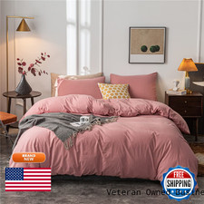 Janlive Washed Cotton Duvet Cover Twin Ultra Soft 100 Cotton Solid Color Rose