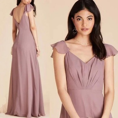 Birdy Grey Kae Maxi Dress W/ Front Pockets Mauve Whimsical Romantic Bridesmaid L