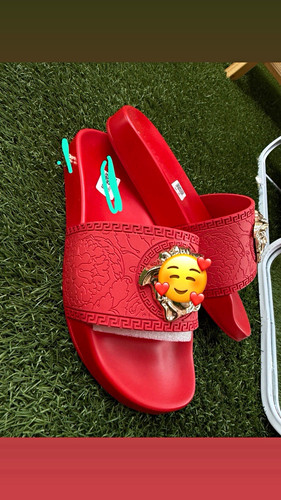 Versace Women’s Red/Gold Palazzo Medusa Logo Slide Sandals Slip-On Rubber 9