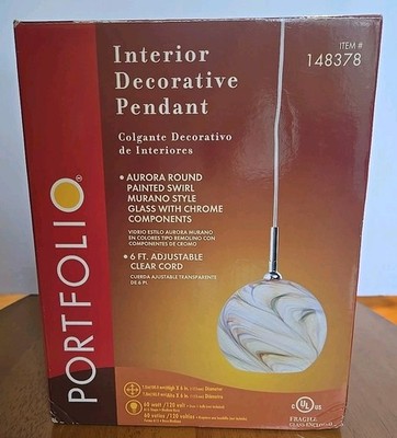 PORTFOLIO INTERIOR DECORATIVE PENDANT 6 FT ADJUSTABLE HANGING LIGHT 148378( #42E