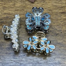 Metal Hair Claw Clips Rhinestone Enamel Jaw Clamps Gold Silver Set 3 Small