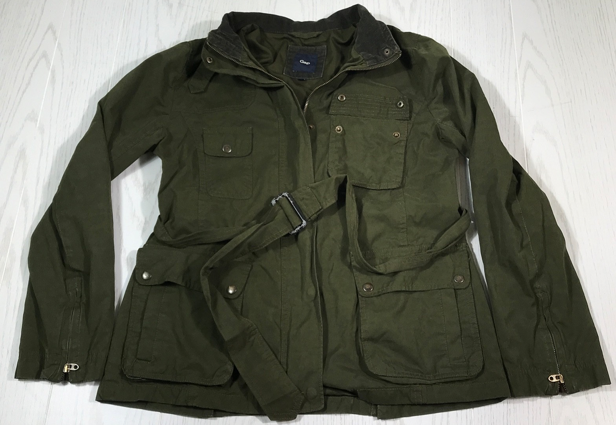 GAP Utility Field Jacket Women Small Army Green Belted Multi 