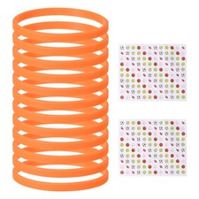12Pcs Silicone Bracelets Solid Color Rubber Wristbands with Stickers Orange