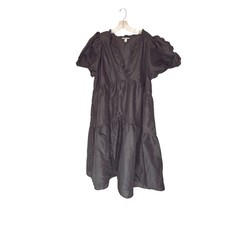 Kika Vargas Target Black Puff-Sleeve Midi Dress Plus V-Neck Ruffle Tiered 2X