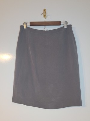 Chaus Skirt Womens 12 Gray 100% Silk Lined Straight Knee Length Back Zipper