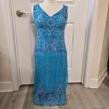 Vintage Blue Paisley Dress Sleeveless Formal Y2K 90s