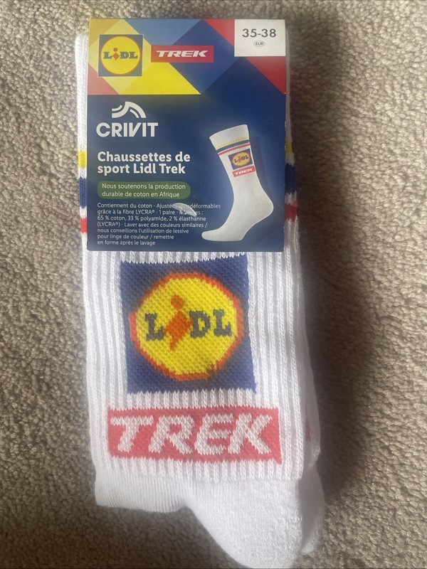 TOUR de FRANCE LIDL TREK Cycling Team Socks White Version, Size 35-38