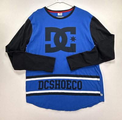 DC Shoes Curved Hem Men's Large Long Sleeve Cotton Blend Blue Skater Shirt