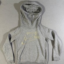 Nike Women's Gray Hoodie Gold Logo Funnel Neck Sweatshirt Small