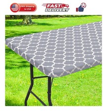 Picnic Fitted Table Cover, 4 Foot Flannel Backed Vinyl Tablecloth