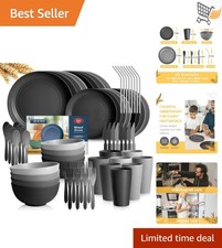 Plastic Dinnerware Set for 8 Unbreakable Outdoor Camping Plates Bowls Cups