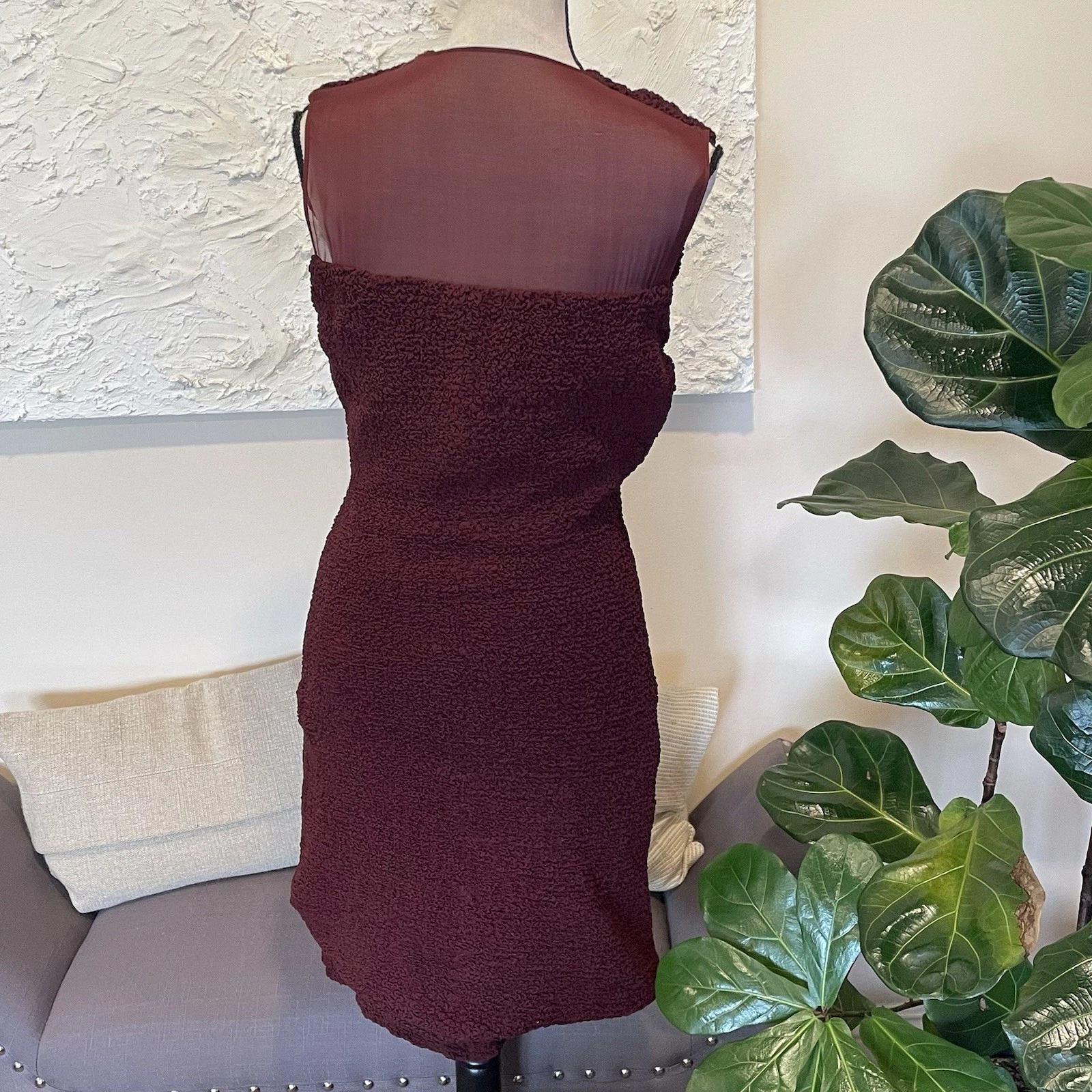 Abito smanicato Alexander Wang bordeaux sangue di bue elastico schiena trasparente seta tg 6