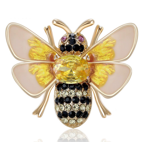 Vintage Inspired Crystal Bee Brooch Pin Gold Tone Rhinestone Insect Jewelry Gift