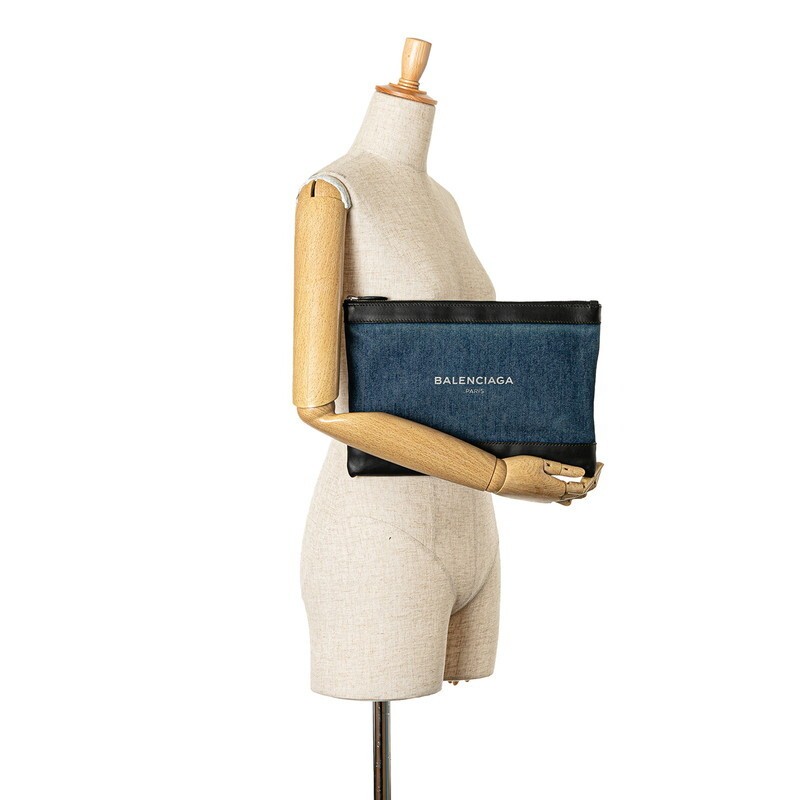 Balenciaga Clip M Denim Leather Clutch Indigo Blue Black Women's Used Authentic thumbnail 7