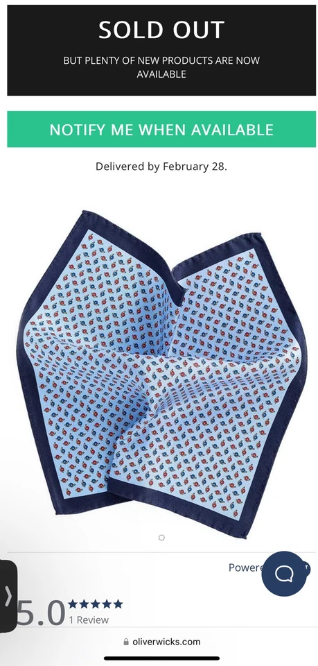 Oliver Wicks Men's 100% Silk Italy Pocket Square Sky Blue/Blue Snell Print 12.5" - Image 2 of 4