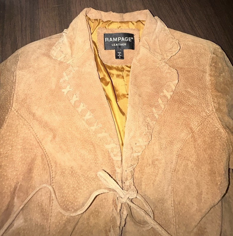 Vintage Rampage Tan Leather Jacket With Tapered Waist & Whipstitch Detail Size S
