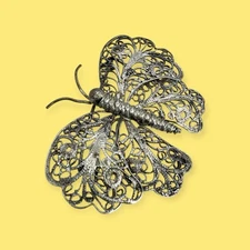 SILVER FILIGREE BUTTERFLY BROOCH FAIRY WHIMSICAL ETHEREAL ART NOUVEAU VINTAGE