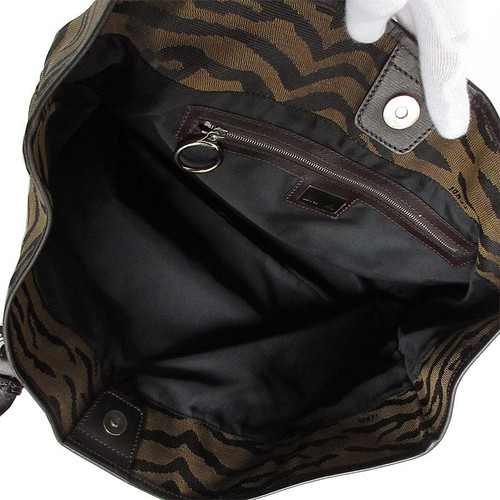 Borsa tote Fendi marrone nero nylon tela pelle righe tigre autentica - Foto 9 di 24