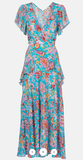 BNWT Rixo EVIE SILK MIDI DRESS - CARA FLORAL TURQUOISE SIZE: S PRP: £345