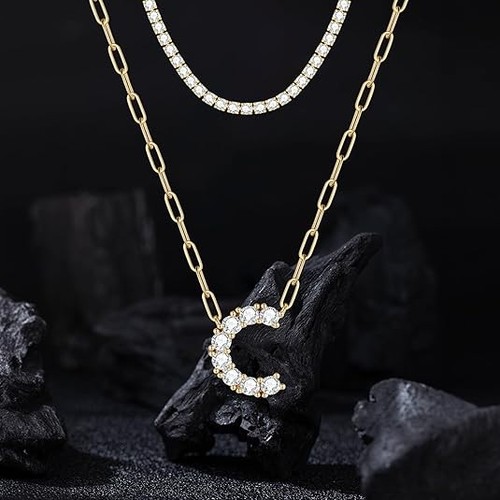 14K Gold Plated Initial Letter Name Pendant Necklace with Chain Dainty Chok - Afbeelding 12 van 19