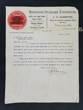 1897 antique REMINGTON STANDARD TYPEWRITER LETTERHEAD letter CO BARROWS ad