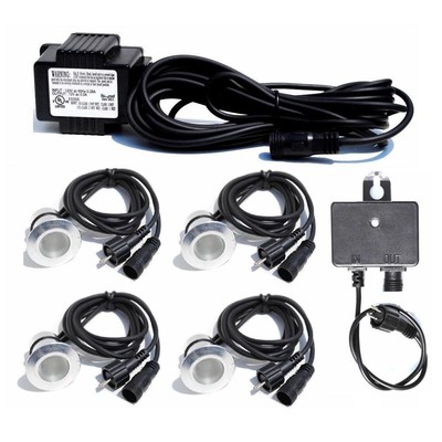 4Pack White LED Light Deck Landscape Garden Lighting Kit with Transformer and Ou