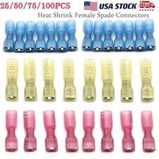 25-100Pcs Heat Shrink Female Crimp Wire Connector Spade Terminals Kit 22-10AWG