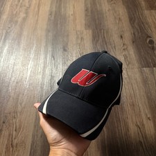 Sport-Tek Baseball Cap Flexfit Hat Fitted S/M Navy Blue Red Logo Activewear