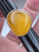 Vintage Sterling Silver 925 Egg Yolk Butterscotch Ring Amber Adjustable Size 8
