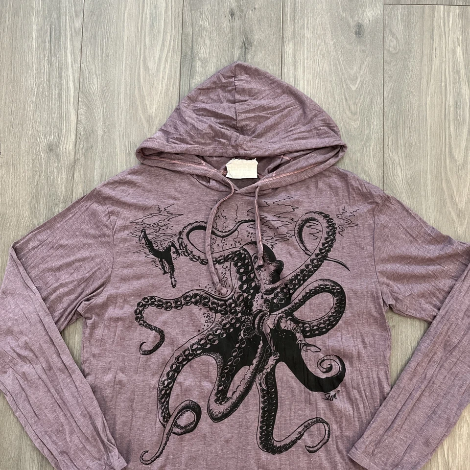 S.U.R.E. Pulôver masculino L com capuz camiseta polvo gráfico Y2K - Imagem 2 de 4