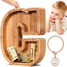 Wooden Letter Piggy Bank for  Piggy Bank for Boys Girls  Alphabet A Money B...