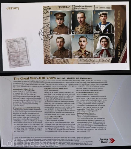 Jersey Stamps "The Great War - 100 Years Pt 5 " 6v Souvenir First Day Cover 2018