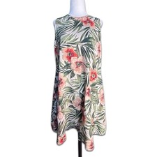 Anne Klein Tropical Floral Linen Blend Sleeveless Shift Dress Small Vacation
