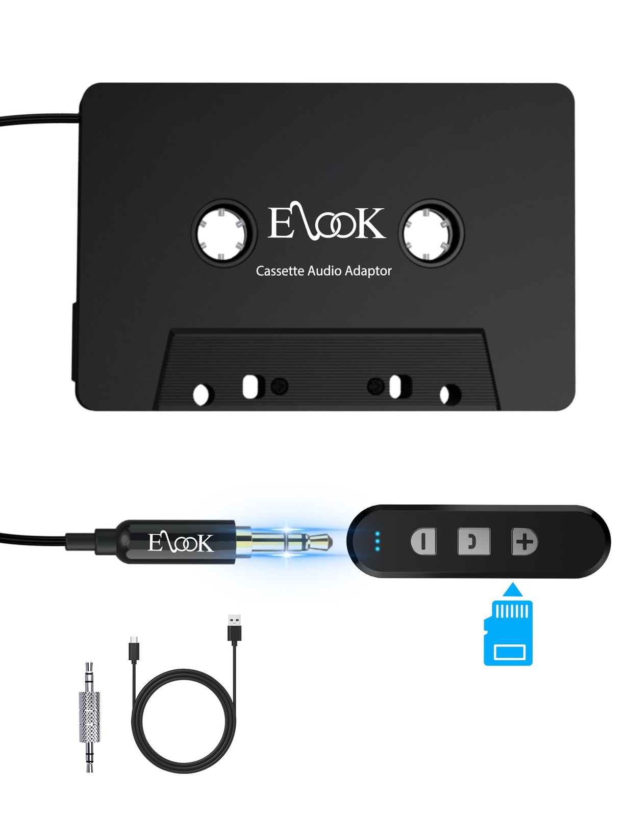 Elook Cassette to Bluetooth Adapter for Car, 5.1 Bluetooth Receiver Kit ...