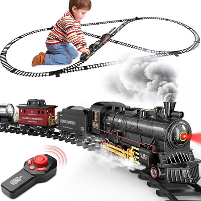 Train Set for Boys, Alloy Remote Control Train Toys with Steam Locomotive Cargo